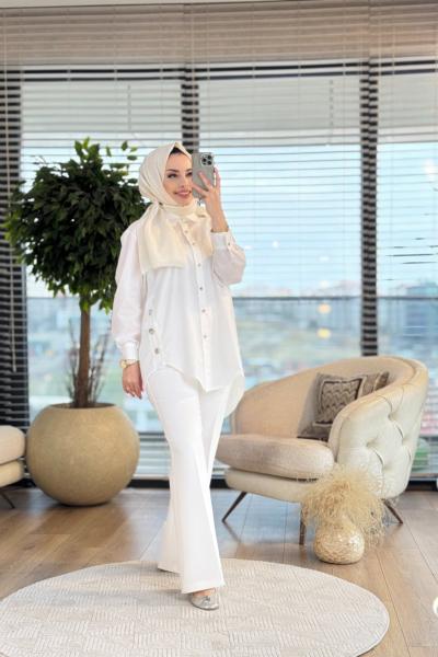 6108 Düğme Detaylı Gömlek Beyaz
