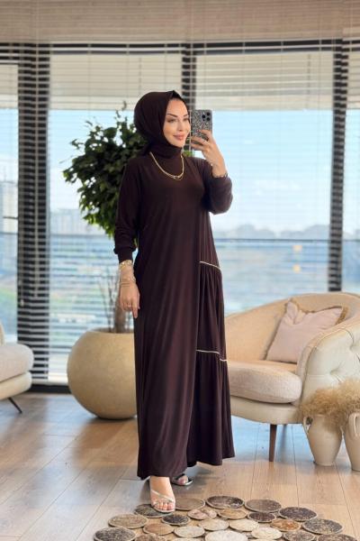 6110 Elisa Garni Detaylı Elbise Kahve