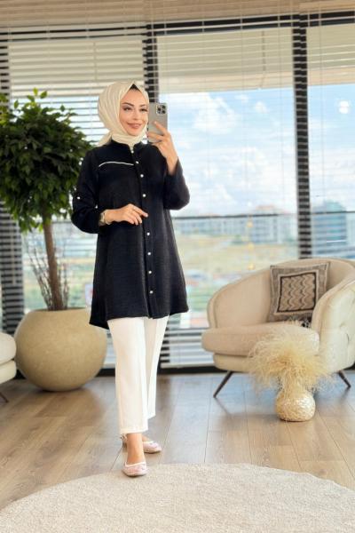 6241 Sol Roba Sim Kordon Detaylı Tunik Siyah