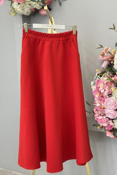 6264 Scuba Cepli Kloş Etek Kırmızı