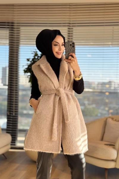 70082 Saçak Yakalı Uzun Yelek Taş