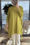7011 Dicle Yanları Düğmeli Tunik Yağ Yeşili