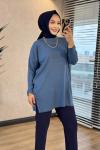 7015 Fitilli Vanezia Triko Tunik İndigo