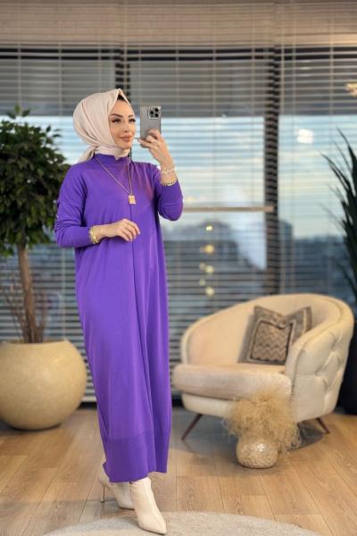 7017 Öpücük Yaka Vanezia Elbise Lila