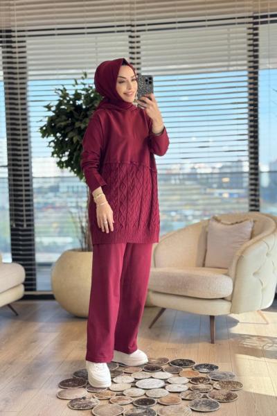 7222 İki İplik Saç Örgülü Takım Bordo