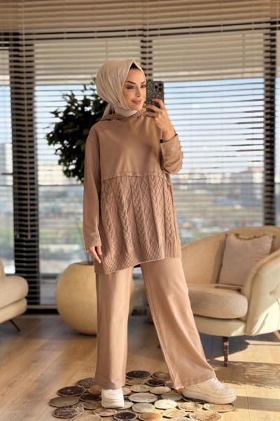 7222 İki İplik Saç Örgülü Takım Bej