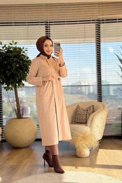 7235 Bel Parça Detaylı Ön Çıtçıtlı Kap Bej