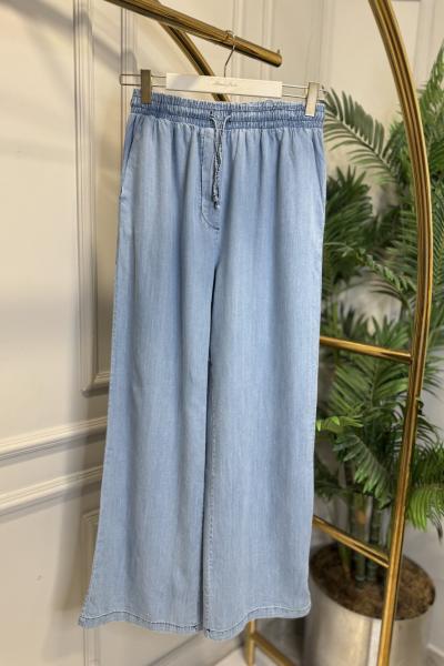 7240 Tencel Beli Lastikli Pantolon Mavi