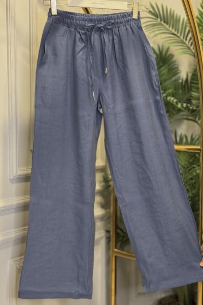 7272 Beli Lastikli Bol Paça Pantolon İndigo