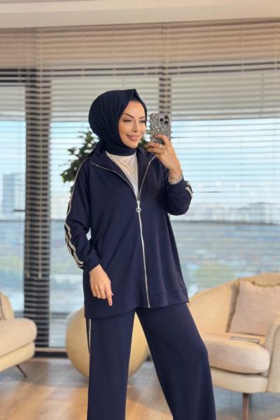 73004 Kol Ve Pantolon Yanı İki Şeritli Takım Lacivert