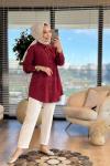 7343 Tencel Üstü Serpme Yıldız Nakışlı Gömlek Bordo