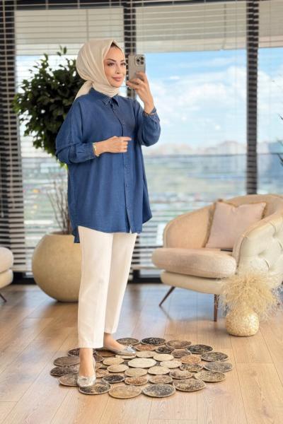 7351 Tencel Gömlek Koyu Mavi