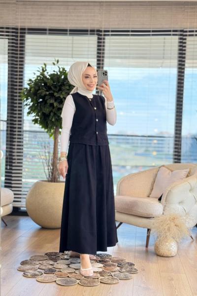 7355 Kot Yelek Etekli Takım Siyah