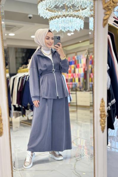 7423 Ön Pile Dikişli Ve Fermuarlı Takım Antrasit