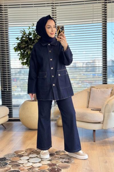 7452 Önü Cep Ve Dikişli Kot Takım Lacivert