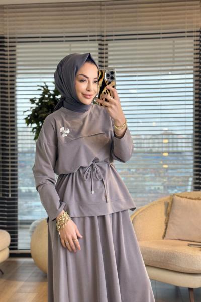 7462 Robası Dikişli Broşlu Takım Gri