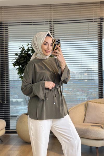 7465 Oysho Kolları Bağcıklı Tunik Haki