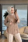 7465 Oysho Kolları Bağcıklı Tunik Bej