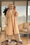 7503 Altı Düğmeli Apoletli Kot Trenç Bej