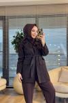 7507 Şal Dügmesiz Kot Trenç Kahve