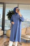 7509 Tencel Ön Düğmeli Cep Kapaklı Uzun Tunik Açık Mavi