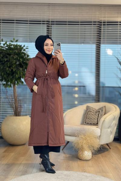 7618 Ön Fermuarlı Kapşonlu Kap Bordo