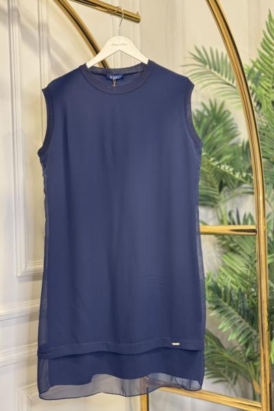 775 Ön Şifon Kolsuz İçlik Lacivert