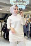 7765 Simli Ve Pullu Triko Tunik Bej