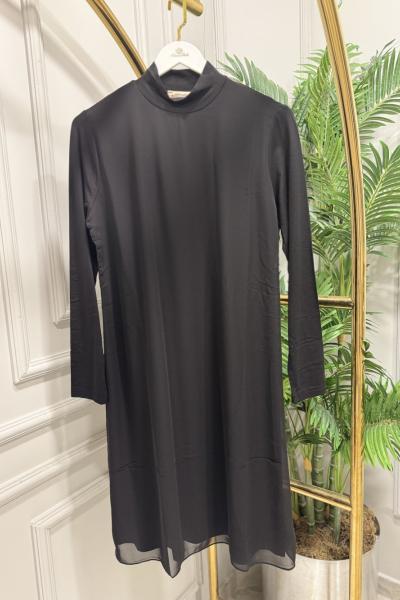 777 Önü Şifonlu Uzun Kollu Bluz Siyah