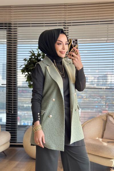 7889 Bukle Dört Düğmeli Yelek Çağla