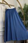 8004 Tencel Beli Lastikli Etek Mavi
