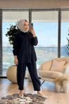 8532 Batik Gofre Paçası Dikişli Takım Siyah