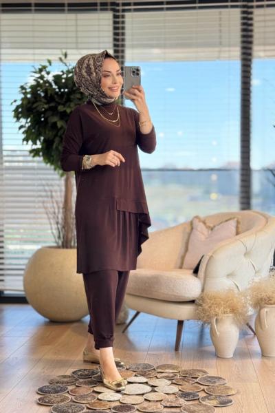 9100 Kardelen Şalvarlı Takım Kahve