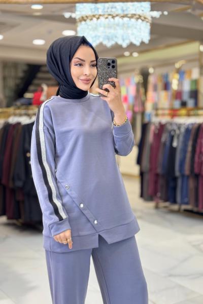 9828 Omuzları Sim Şeritli Takım Antrasit