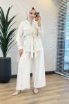 9887 Cep Altı Zımba Kuşaklı Takım Bej