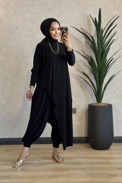 HWN6294 Lilyum Şalvarlı Takım Siyah