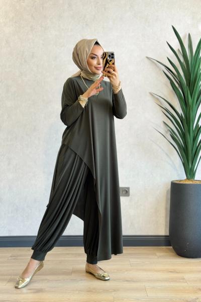 HWN6294 Lilyum Şalvarlı Takım Haki
