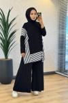 HWN9101 Linea Garni Detaylı Penye Takım Siyah Ekru