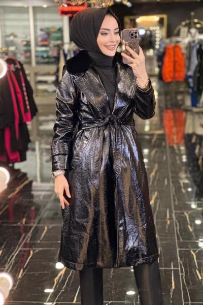 MB2566 Rugan Çıkarılabilir Kürk Detaylı Kaban Siyah