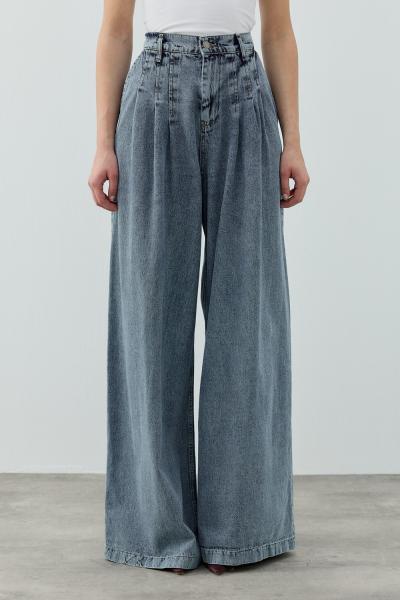 MRW1691 Pileli Denim Pantolon Mavi