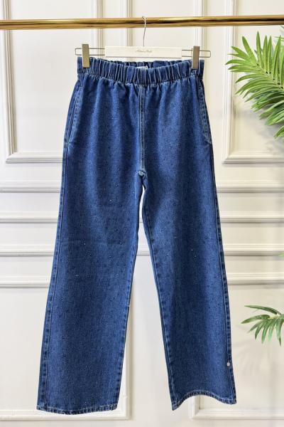 MRW1693 Palazzo Taşlı Denim Pantolon Lacivert