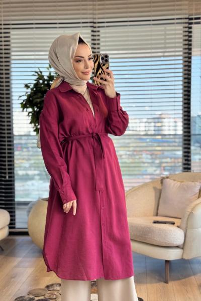 MRW1811 Uzun Keten Gömlek Bordo