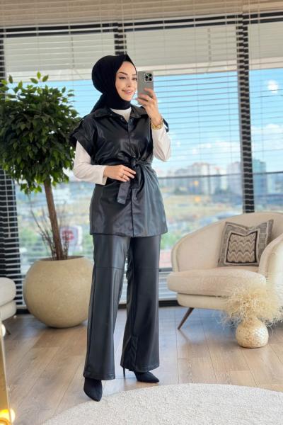 PMQ5004 Deri Yelekli Takım Siyah