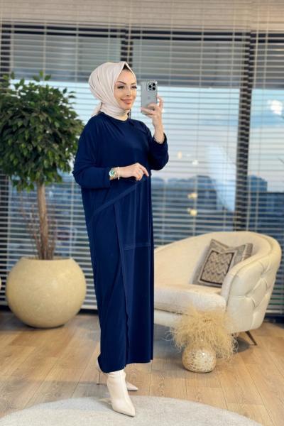 W5729 Çok Parçalı Tam Boy Elbise Lacivert