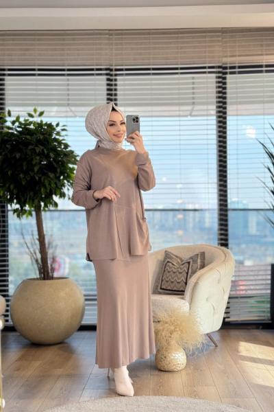 W5955 Kanguru Cepli Verev Etekli Takım Vizon