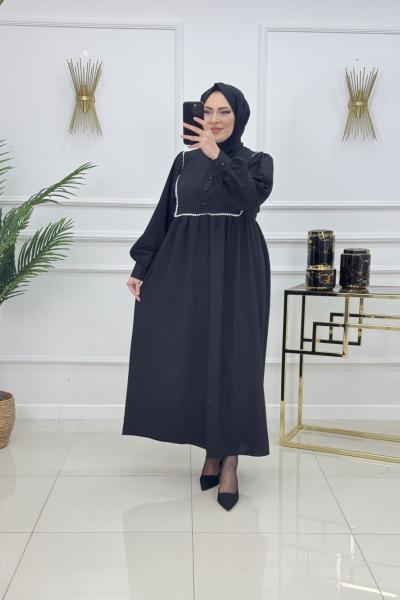 BİNNEZ MÜSLİN ELBİSE-SİYAH