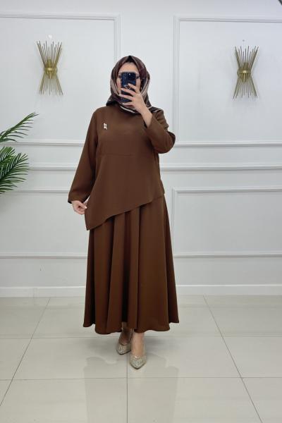 İPEK ETEKLİ TAKIM-KAHVERENGİ