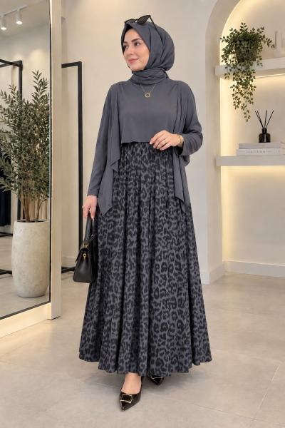 Leopar Desen  Tilda Elbise Füme