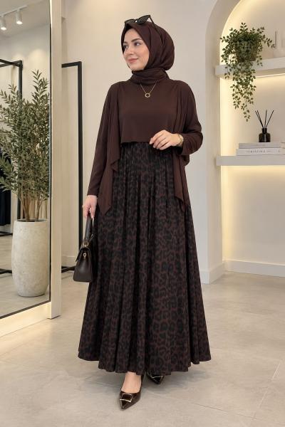 Leopar Desen  Tilda Elbise Kahverengi